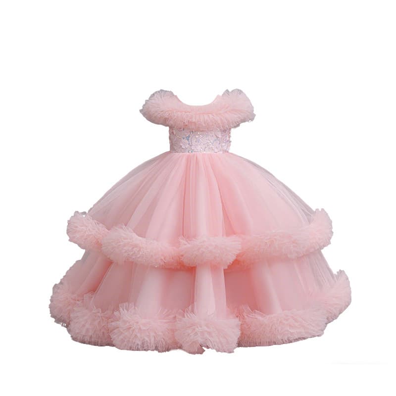 Girls' Formal Dress Cake Skirt Fluffy Ankle-Length Flower Girl Wedding Dress Runway One-Shoulder Children's Princess Gown Glamorous Skirt