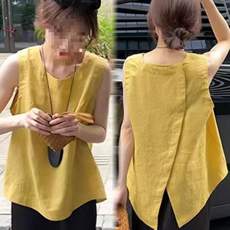 Nuanfeng Lai French Asymmetrical Back Slit Sleeveless Vest Shirt Women Summer New Collection Petite Loose Fit