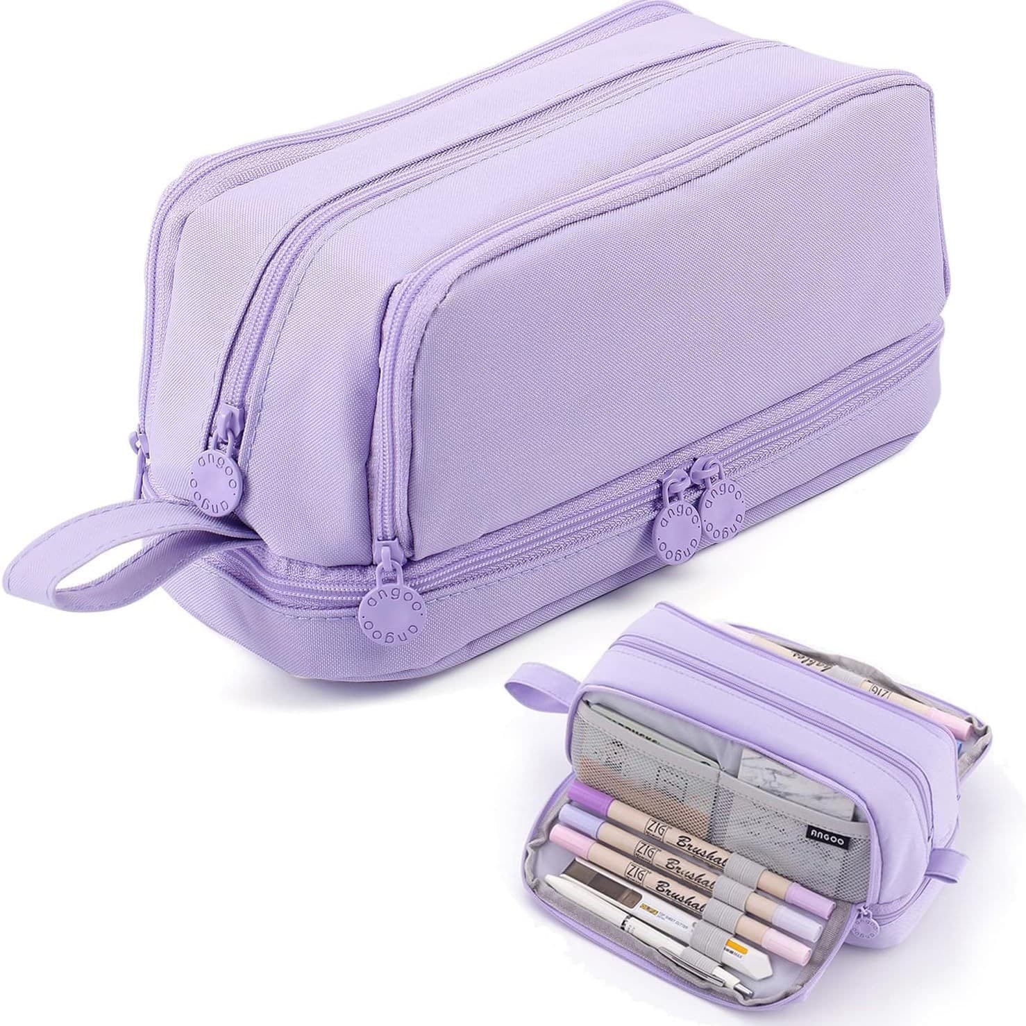 Cross-border student pencil bag double-layer large-capacity stationery box Korean version solid color zipper storage pencil case pencilcase