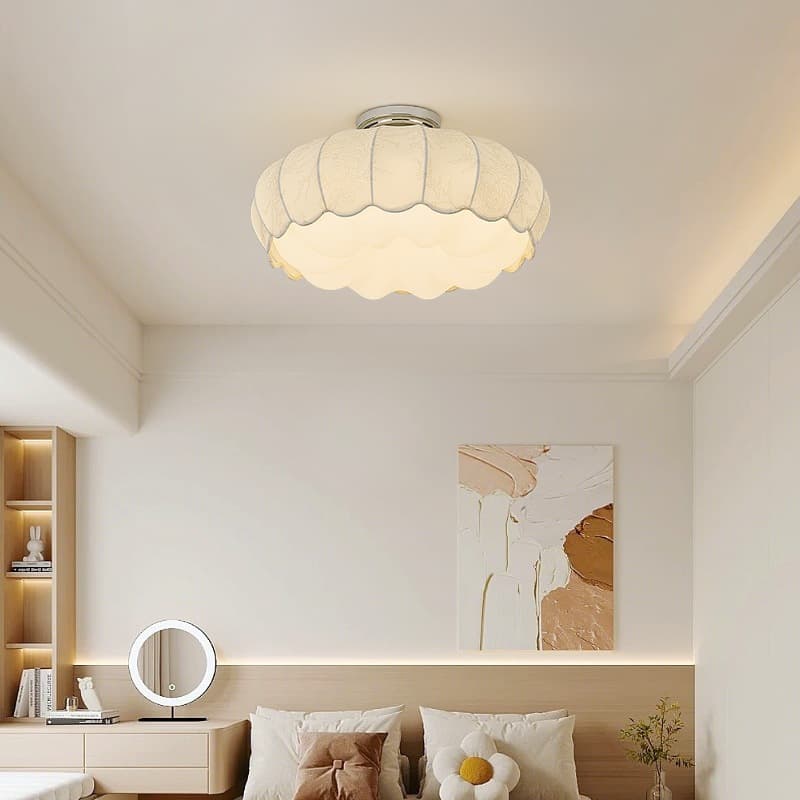 Vintage-Style Bedroom Ceiling Light, Retro Cream-Style Pumpkin Fabric Lamp for Master Bedroom, New Eye-Protection High-End Lighting 461L