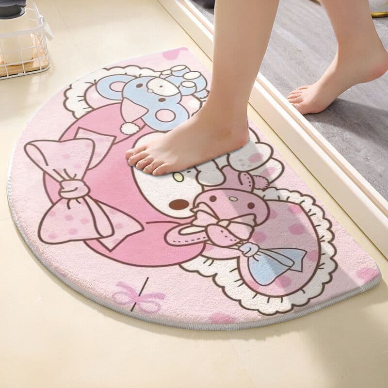 Kuromi Bathroom Non-Slip Floor Mat, Household Cartoon-Style Toilet Door Mat, Semi-Circular Bathroom Stain-Resistant Floor Mat