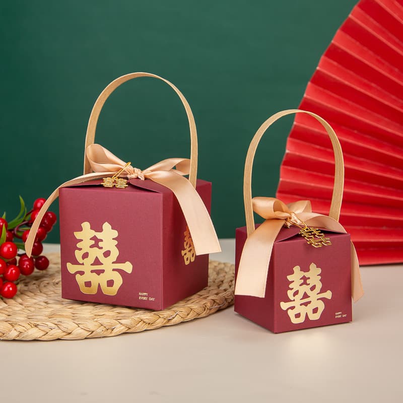 Creative Chinese-style Wedding Square Handheld Souvenir Return Gift Box Packaging Paper Box Candy Box Wholesale