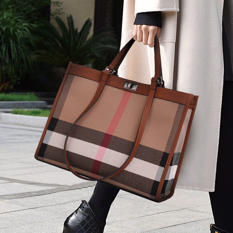 Fashionable Casual Large Capacity Genuine Leather Women's Bag Trendy 2024 New High-end Plaid Bag Cow Leather Crossbody