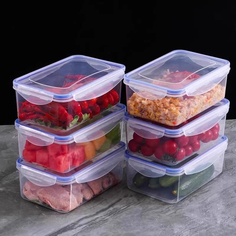 Kitchen Refrigerator Rectangular Thickened Fresh-Keeping Box with Lid, Sealed Microwaveable Lunch Container for Vegetable and Fruit Storage