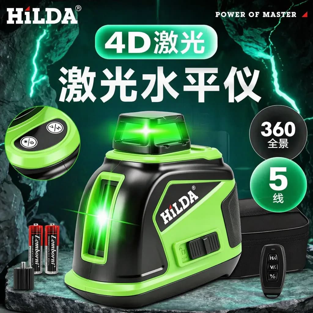 Home Renovation Leveling 4D Green Light Remote Control 360 Degree Rotating Laser Level Wall Construction Marking Measurement Tool