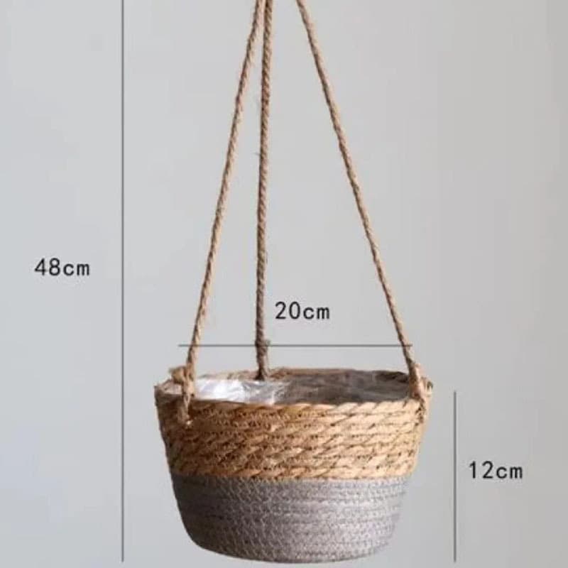 Rattan Woven Hanging Basket Planter for Greenery, Pothos Pot, Garden Decoration Flower Vessel, Handmade Basket