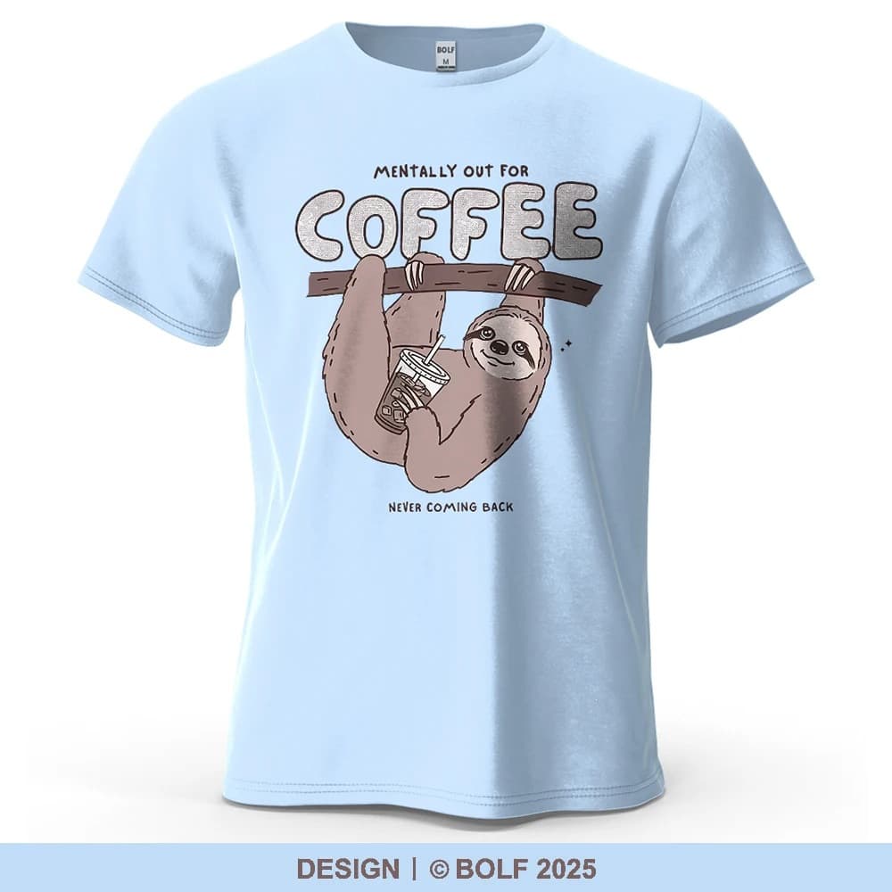 Sloth Coffee Atmosphere Cute Print Men's T-Shirt Oversized Loose Graphic T-Shirt for Women
