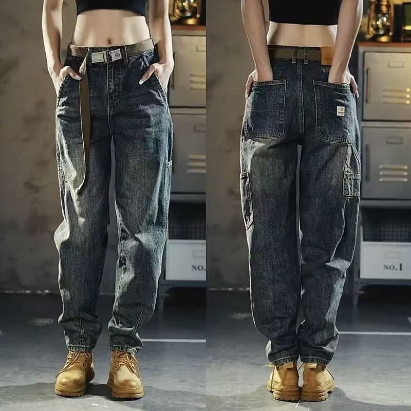 Spring new American retro workwear wide-leg jeans for men Ami khaki loose and versatile straight casual trousers