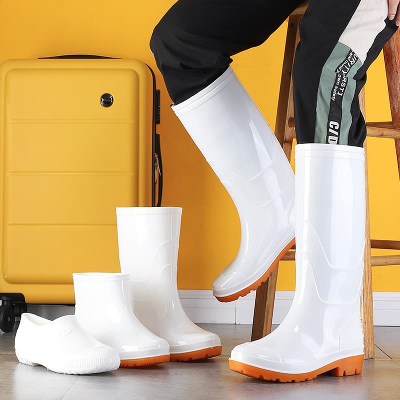 Food-Grade High-Cut Pure White Waterproof Slip-Resistant Food Factory Kitchen Sanitary Water Boots, Non-Slip Durable Warm Rain Boots