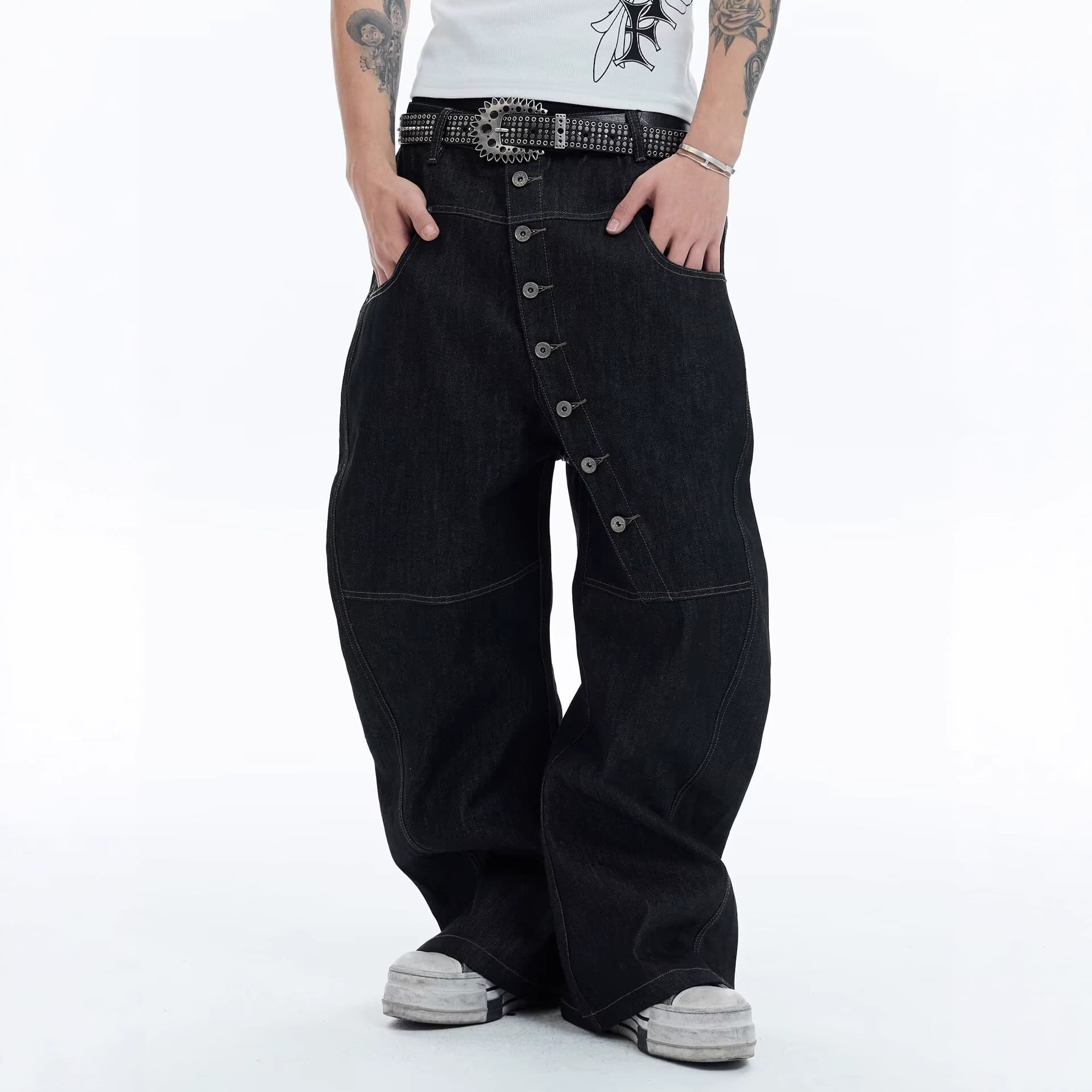 American street washed distressed ripped jeans for men spring and autumn straight loose European and American high street vibe style long pants