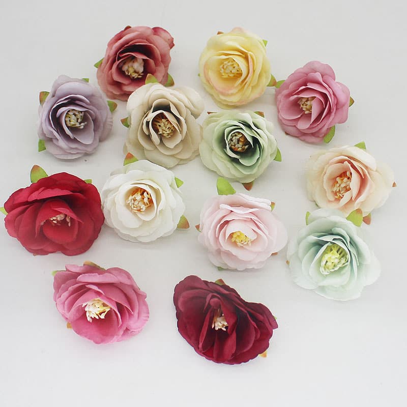 Simulated Rose Tea Flower Head Handmade Ceramic Flower Background Decoration Wall Flower Head Artificial Flower Wedding DIY Silk Flower