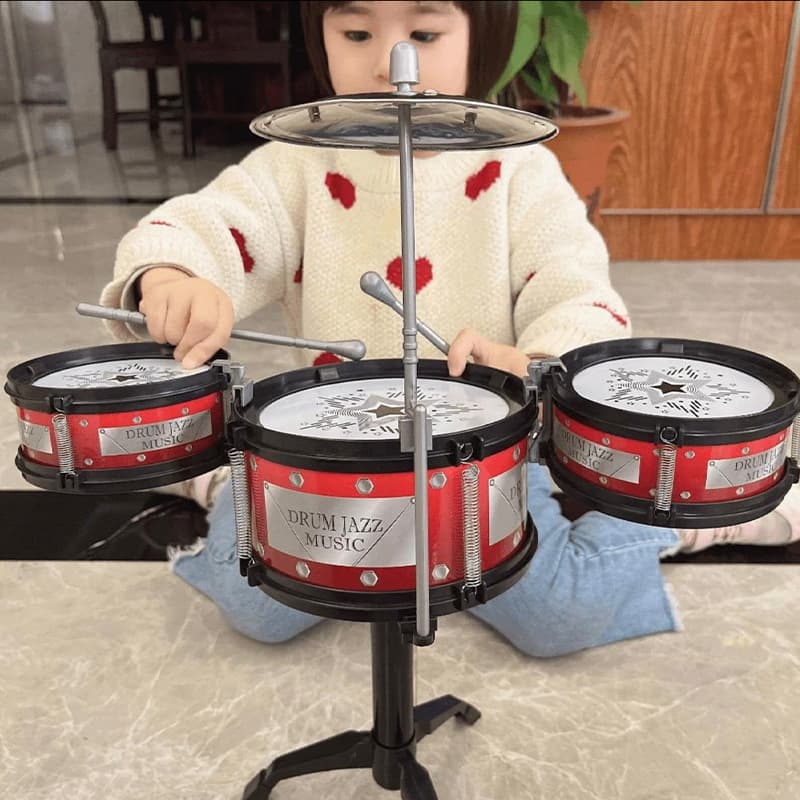 Children's toy drum set, realistic jazz drum set, guitar, percussion instrument, early education and brain-boosting for boys and girls aged 1-6 years.