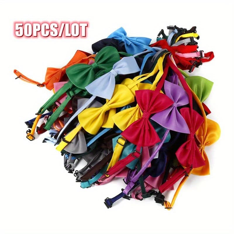 2026 New Cross-Border Dropshipping 50 Pieces of Various Colored Cute Polyester Pet Bow Cat and Dog Ropes