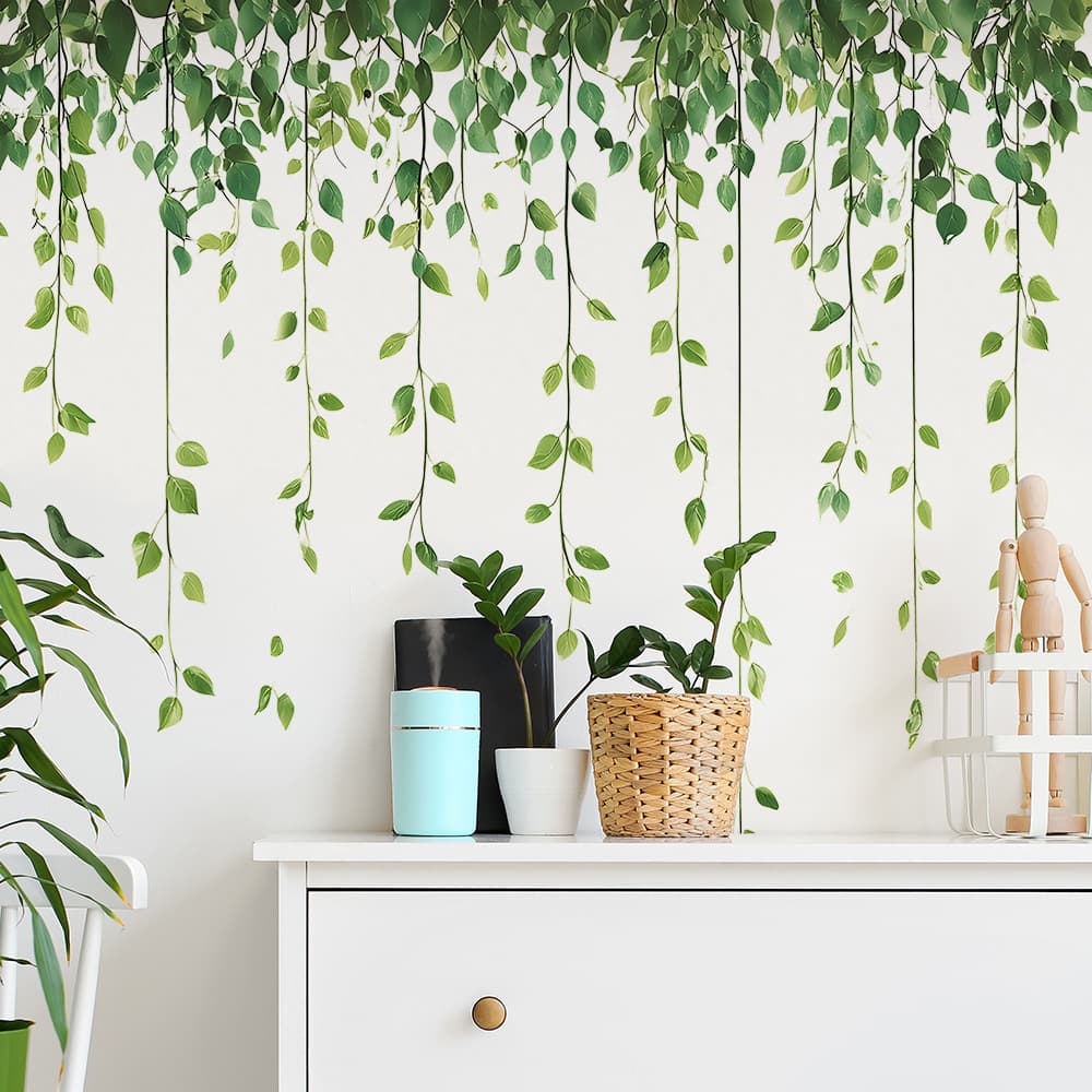 Fun-C106 Wholesale Painted Green Leaf Wall Stickers for Bedroom, Living Room, Home Decoration and Background Beautification