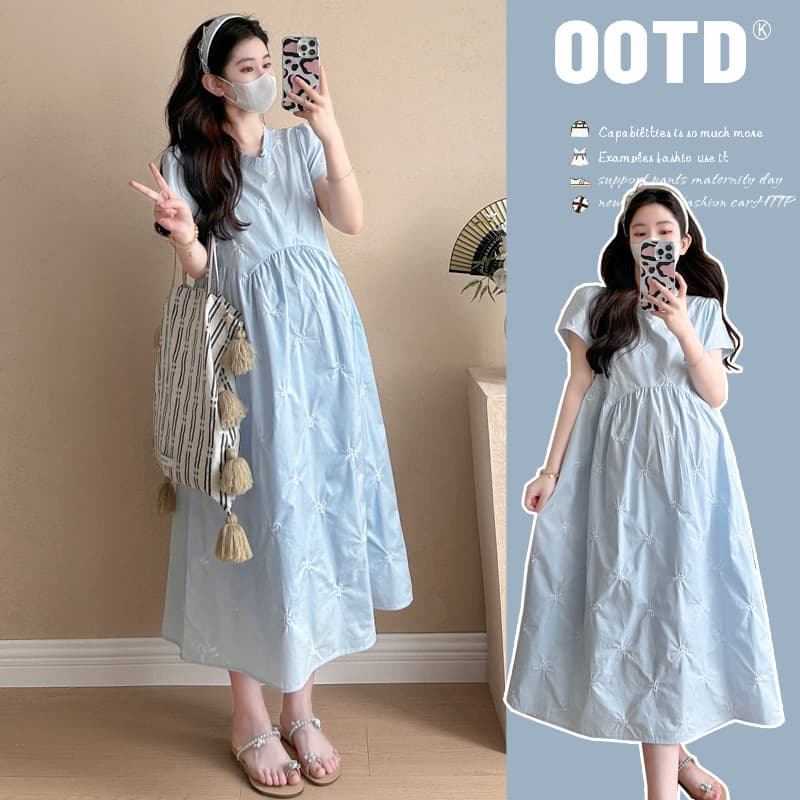 2025 Maternity Butterfly Embroidery Cotton Sweet Lady Dress - In Stock, Real Photo