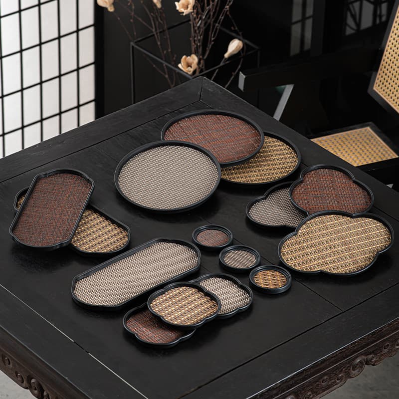 Small Dry Brewing Tea Tray, Home Use Retro Bamboo and Wood Tea Cup Plate, Afternoon Tea Stand with Non-slip Coaster