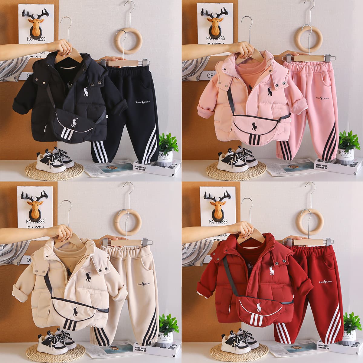 Boys' and Girls' Autumn/Winter Set, 2026 New Stylish Kids' Winter Wear, Baby Fleece-Lined Thickened Vest 3-Piece Set