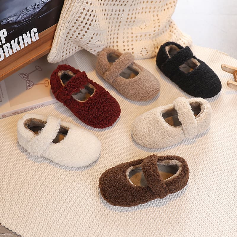 Children's Fuzzy Shoes 2026 Autumn Winter Korean Style Plush Kids Shoes Girls Warm Fleece Cotton Shoes