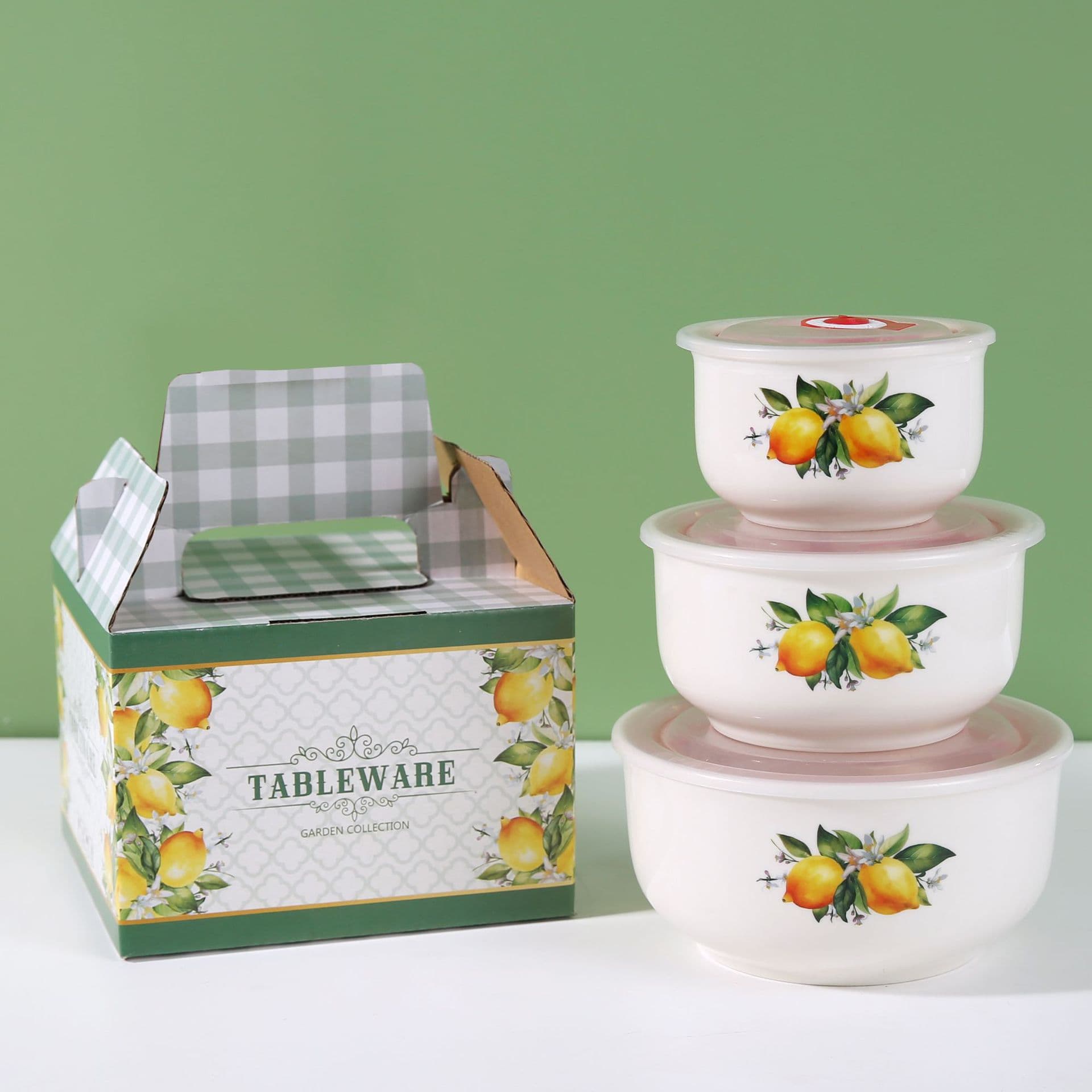 Ceramic Fresh-Keeping Bowl Gift Set, Lemon Tableware Wholesale, Bento Box, Horse Year Instant Noodle Bowl with Lid, Annual Meeting Small Gift Bulk