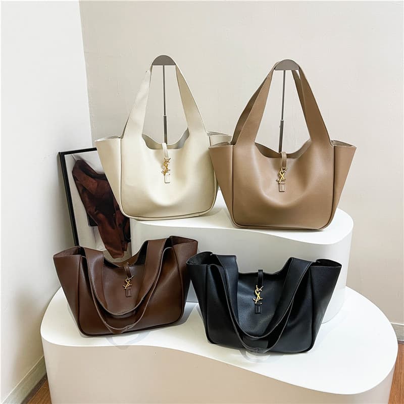 Women's Bag 2024 New Shopping Casual Spring Aesthetic Personalized Solid Color Tote Bag Large Capacity Bucket Shoulder Bag