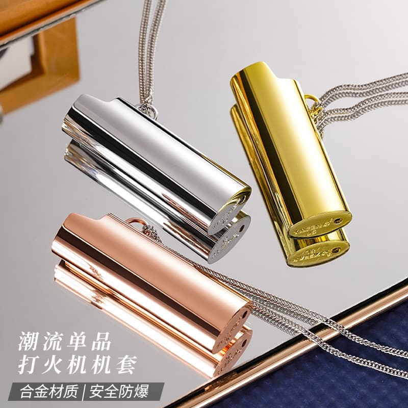 Bic trendy brand pendant lighter set necklace hip-hop trend men's fashion pendant color printed laser lighter set