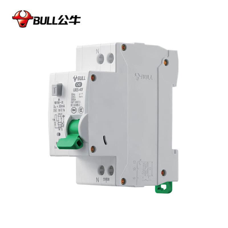 Bull LBE5-40f series residual current circuit breaker with leakage protection, 1P+N, for household power supply.