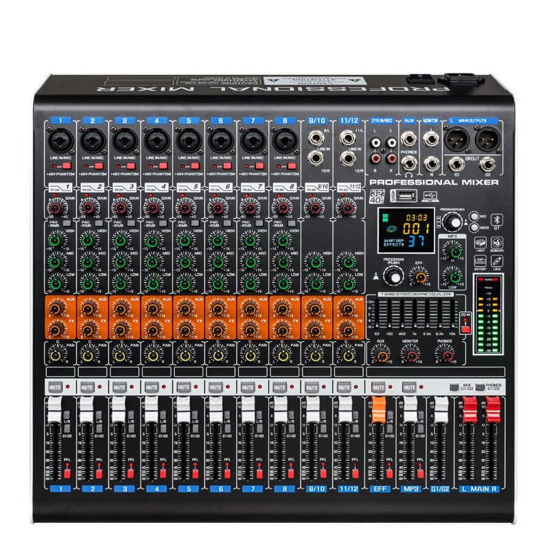 Professional Stage Performance 8-Channel 12-Channel Mixing Console with Bluetooth Effects Reverb USB Live Streaming Karaoke Mixer