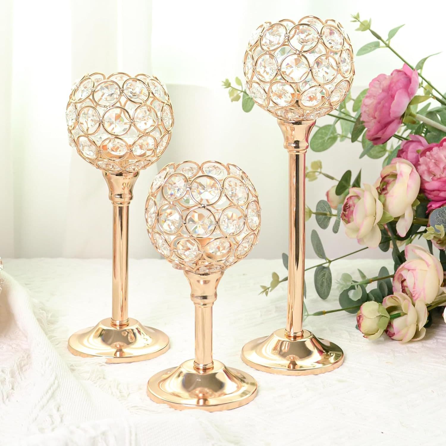 European mini crystal candlestick dining table retro romantic candlelight dinner three-piece set wedding golden candlestick manufacturer