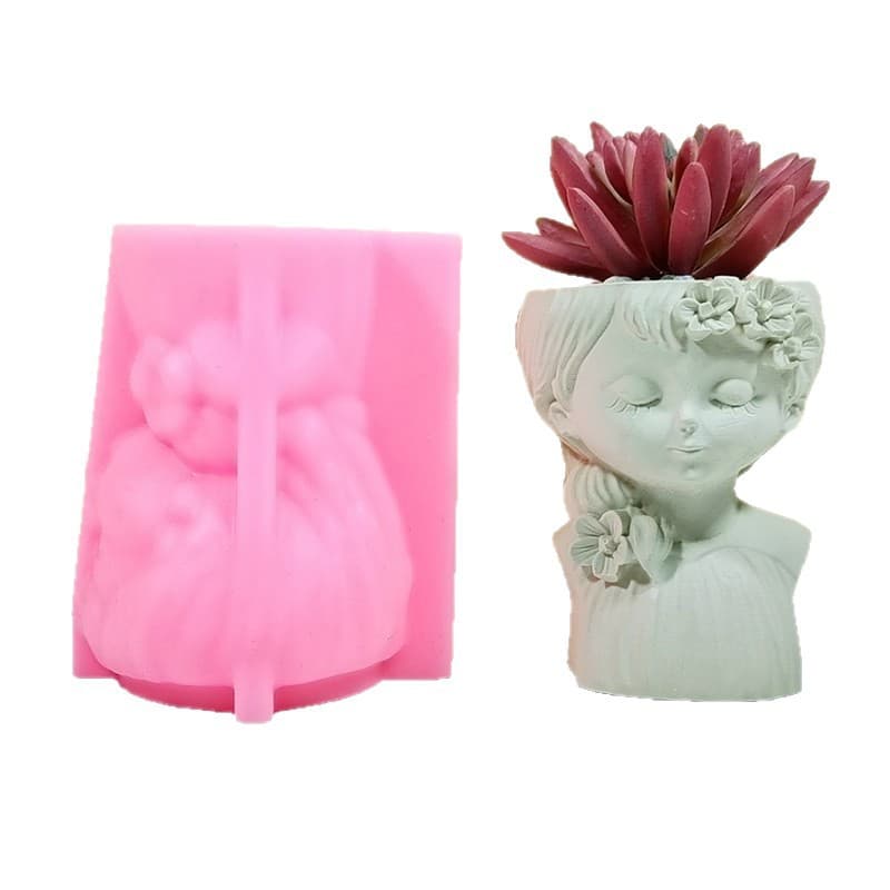 Simple Girl Silicone Mold Plaster DIY Handmade Flower Pot Succulent Home Indoor 3D Decoration C629