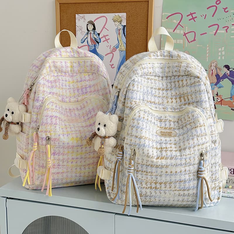 Japanese Style Plaid Backpack for Middle and High School Girls, Casual Versatile Double-Shoulder Bag, New Arrival