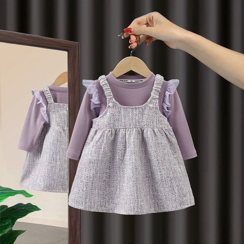 Girls' Autumn Set 2026 Spring Autumn New Fashionable Children Baby Trendy Skirt Set Dress Two-Piece Set