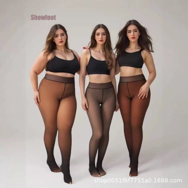 Amazon Cross-Border Seamless True Skin-Transparent Leggings, Fleece-Lined Warm Women's Autumn/Winter Outer Wear Plus Size One-Piece Tights