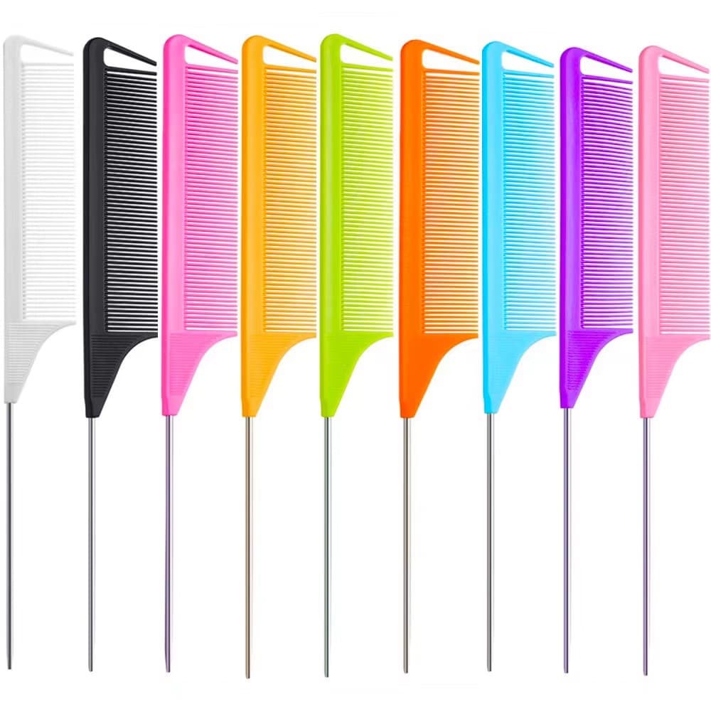 Cross-border spot pointed tail comb, steel needle comb, hair dyeing, hair styling comb, hair styling comb, dehairing zoned rat tail comb