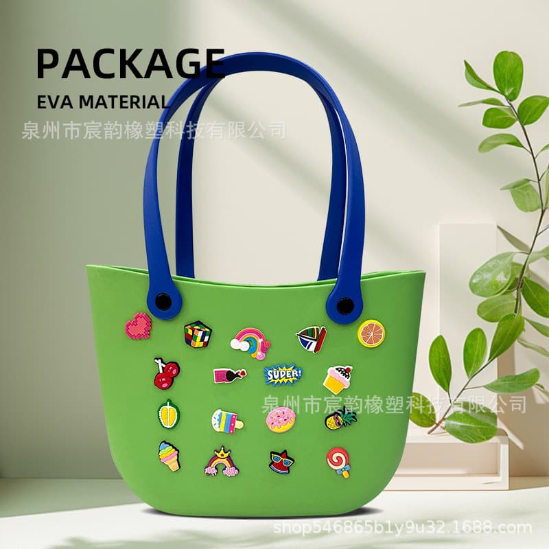 Popular Croc-Style Perforated Bag, Eva Beach Bag, Macaron-Colored Tote Bag, Women's Handbag with Label, DIY Accessories