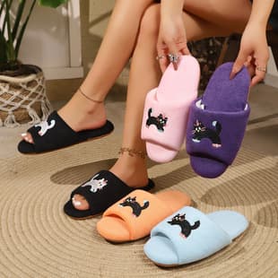 Fluffy Slippers Women's Autumn Winter Indoor Outdoor Cotton Slippers Cat Cute Warm Maternity Soft Sole Cotton Slippers