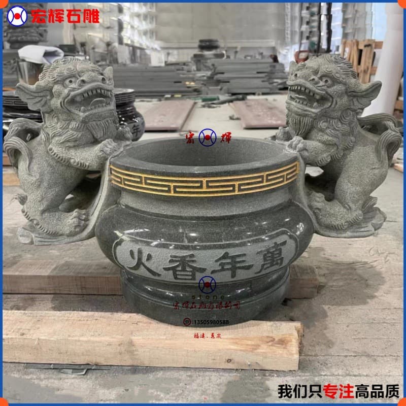 Factory-carved bluestone double-lion small incense burner, 30cm diameter, marble double-dragon incense burner, premium in stock