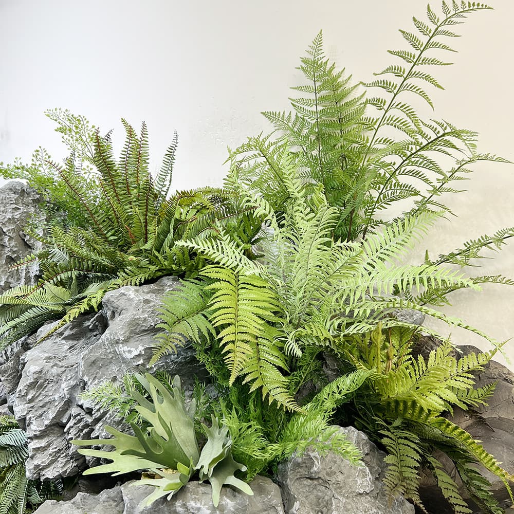 Ta'an Artificial Forest-themed Courtyard Balcony Plant Wall Flower Trough Decorative Row Boston Fern Spleenwort Leaf Bundle Pot Fountain Melt