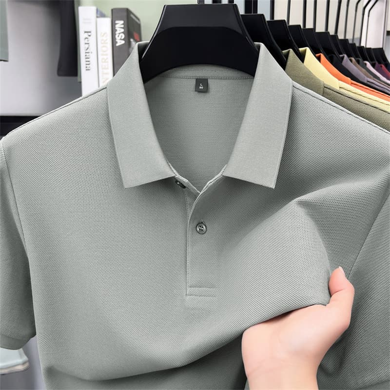 Cross-border Pure Cotton Double Mercerized Men's Short Sleeve T-Shirt 2026 Summer New Ice Silk Cool Touch Spread Collar T-Shirt