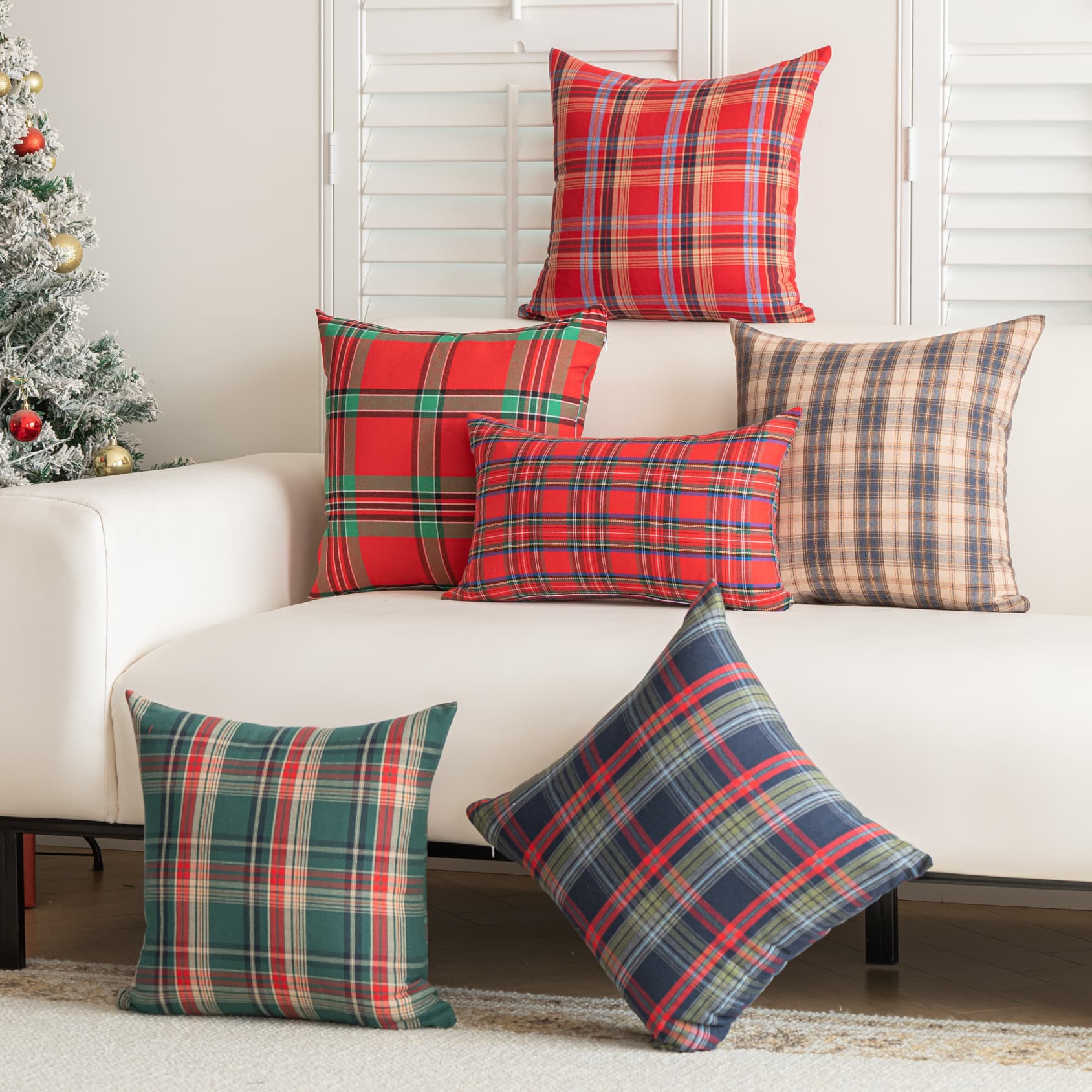 Cross-border Amazon Christmas Holiday Pillowcase Cushion Foreign Square Plaid Sofa Living Room Bestseller Retro Factory
