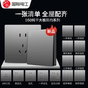 International Electrician Switch Socket 86 Type Flush Mount 2-3 Pin 5 Outlet USB Home Panel D50 Large Plate Gray Series