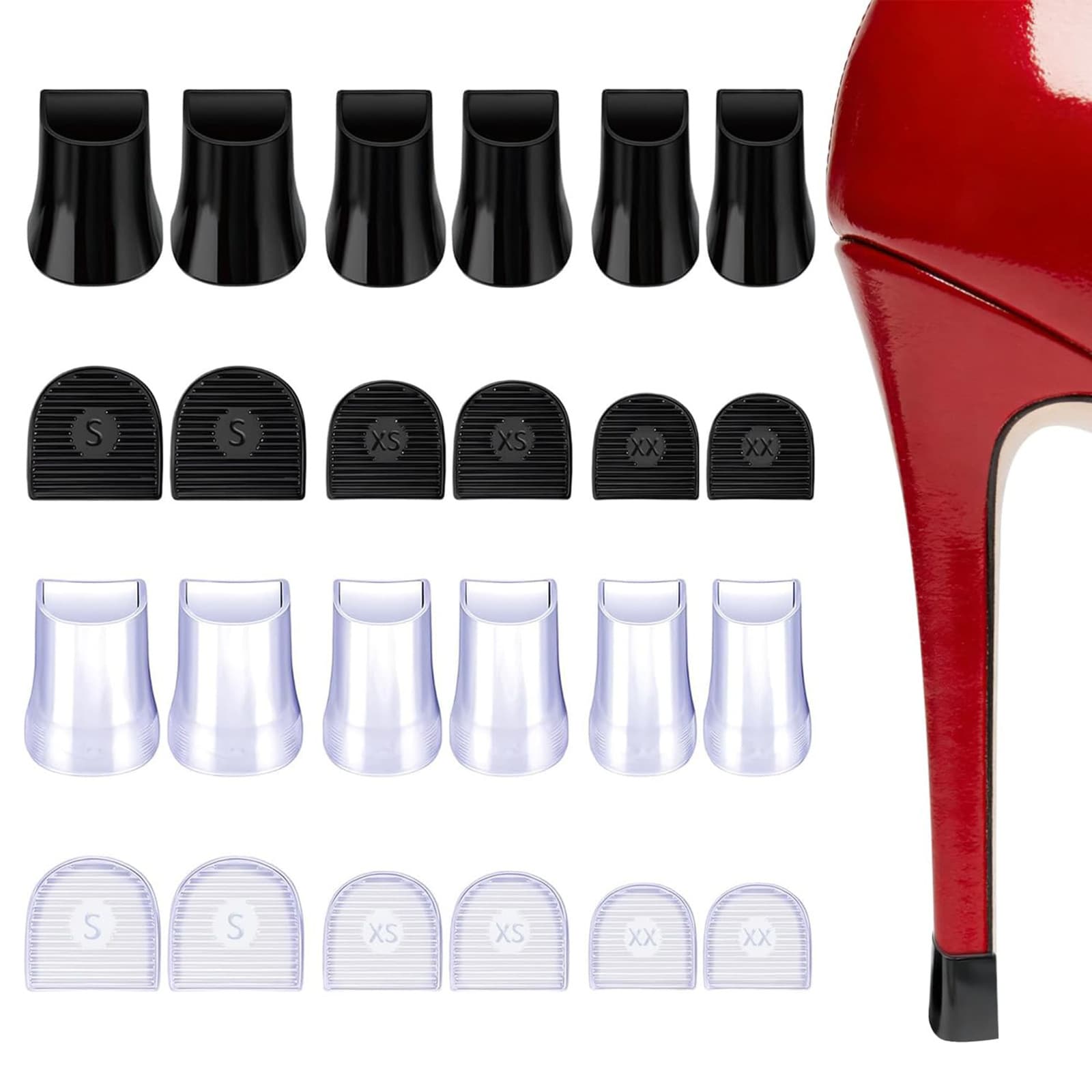 Horseshoe High Heel Anti-Slip Covers 12 Pairs Set (3 Sizes, Black and Transparent, 2 Pairs Each) LP2656