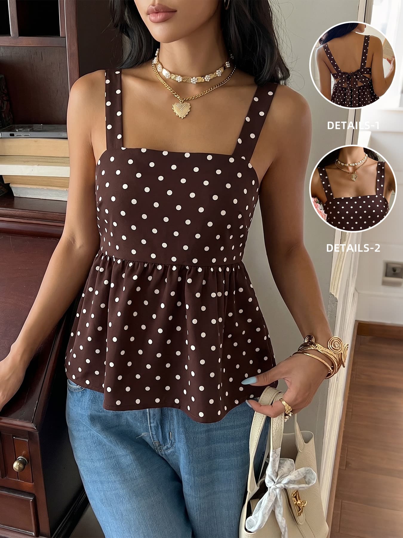 2026 Summer Polka Dot Strap Top Retro Fashion Classic Top European American Cross-Border Polka Dot Halter Top Women
