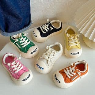 New Children's Chunky Canvas Shoes, Spring/Autumn Boys Girls Velcro Sneakers, Korean Style Open Mouth Baby White Shoes