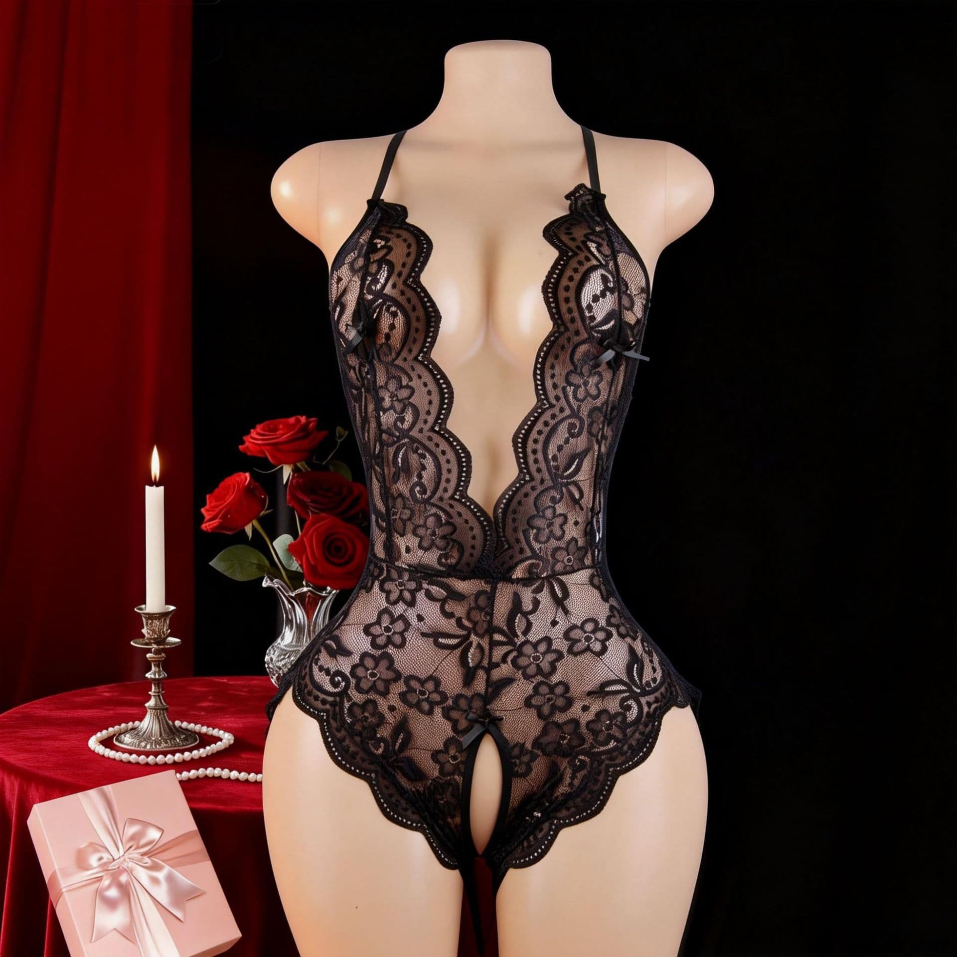 Sexy Open-Crotch Bodysuit Best-Selling Plus Size Lace Tight Fit European American Cross-Border Wholesale