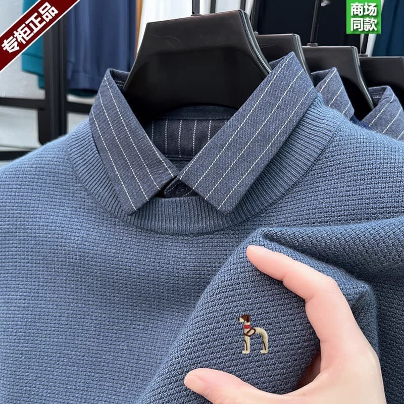 [Outlet Discount] Two-in-One Knit Sweater Men's Autumn Winter Casual Wool Blend Pullover