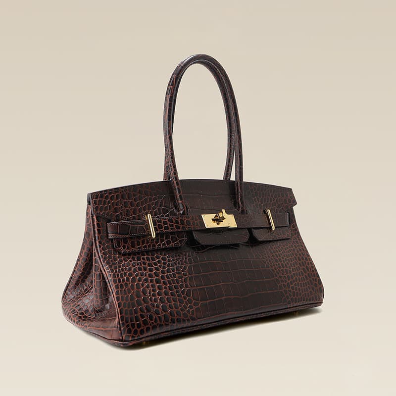 Horizontal 40cm crocodile pattern platinum bag new h family genuine leather portable large capacity cowhide shoulder armpit bag for commuting
