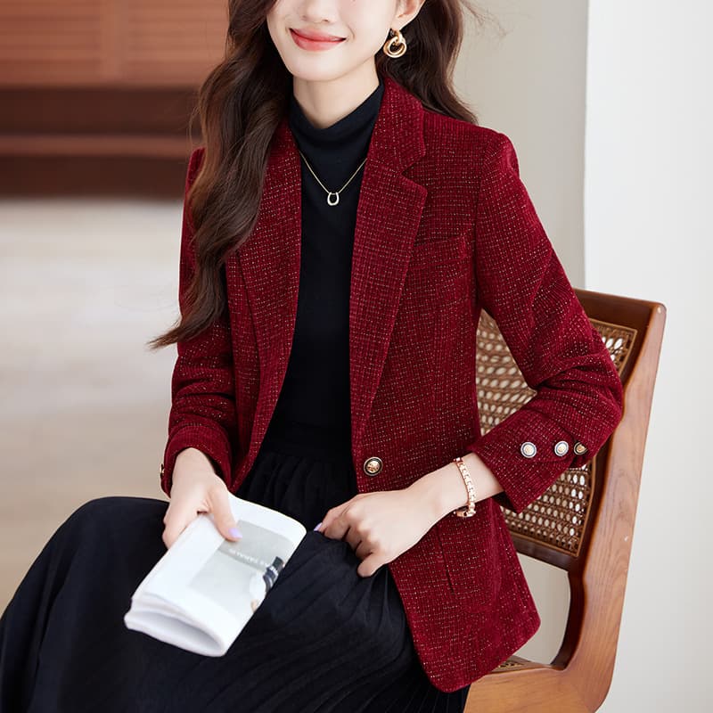 Wine Red Velvet Blazer for Women 2024 Spring/Fall New Arrival Elegant High-End Petite Casual Suit Jacket