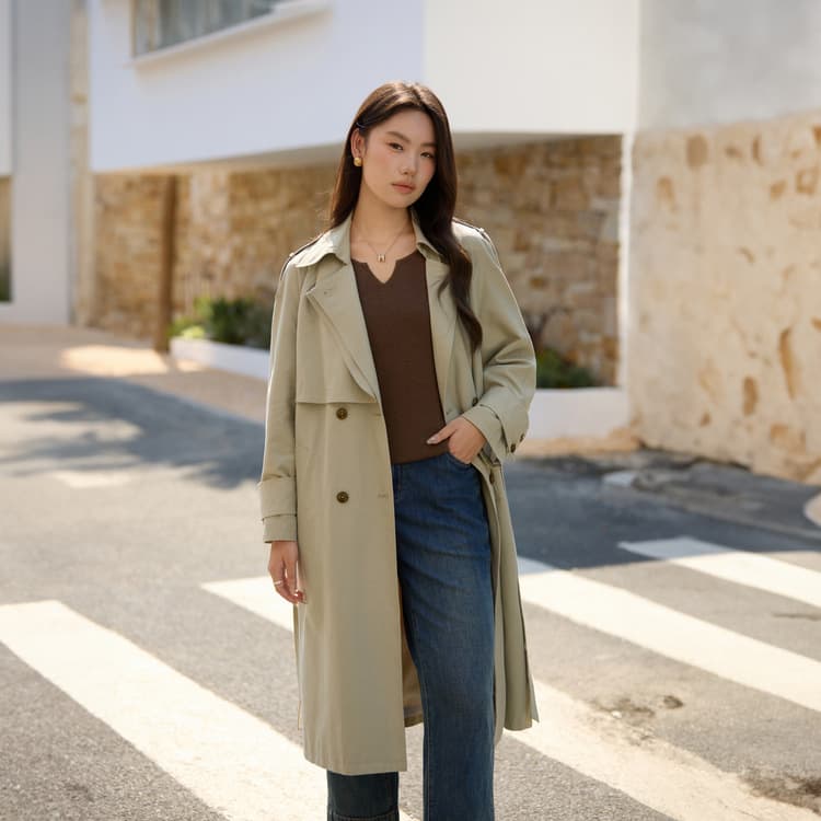 [London Story] Fashion Double-Breasted Mid-Length Trench Coat, Xianli Show Large Size Women's Wear for Plus Size, 2025 Autumn New Style