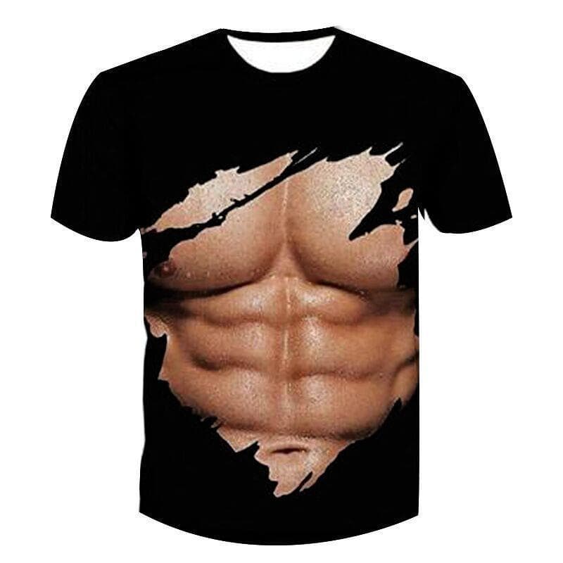 2022 Cross-Border Europe and US Summer Men's Short Sleeve Muscle 3D Printing T-Shirt Abdominal Casual Pullover Short Sleeve Wholesale