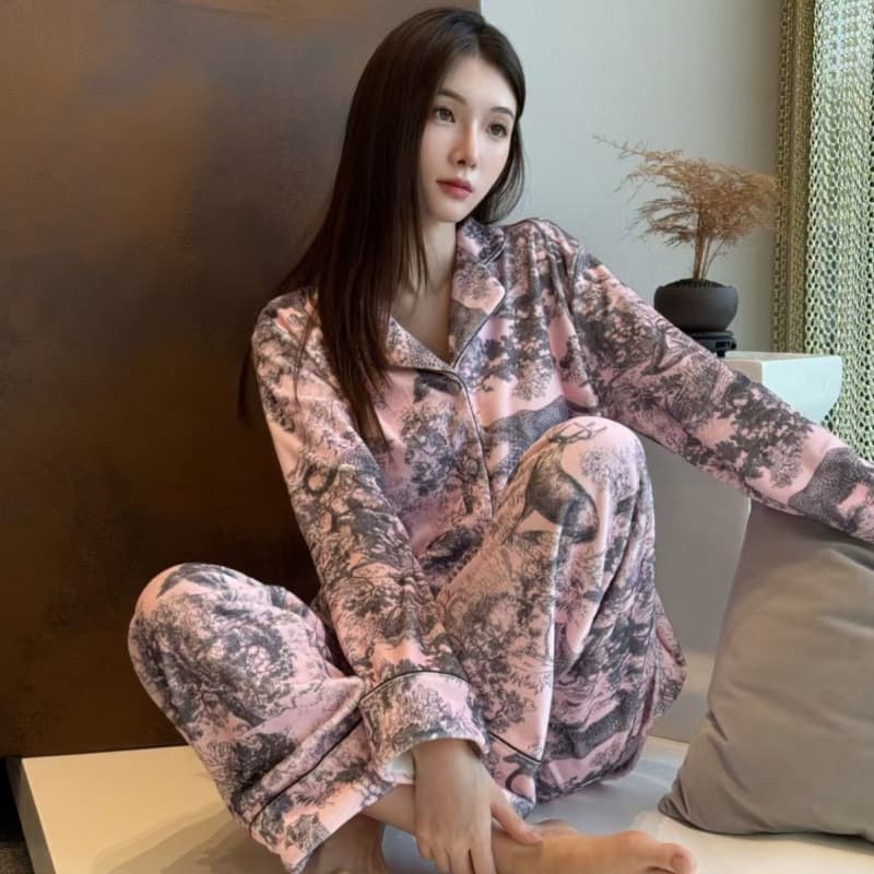 Women's Double-Sided Island Fleece Pajama Set 2025 New Autumn/Winter Premium Ins Ink Beast Print Loungewear